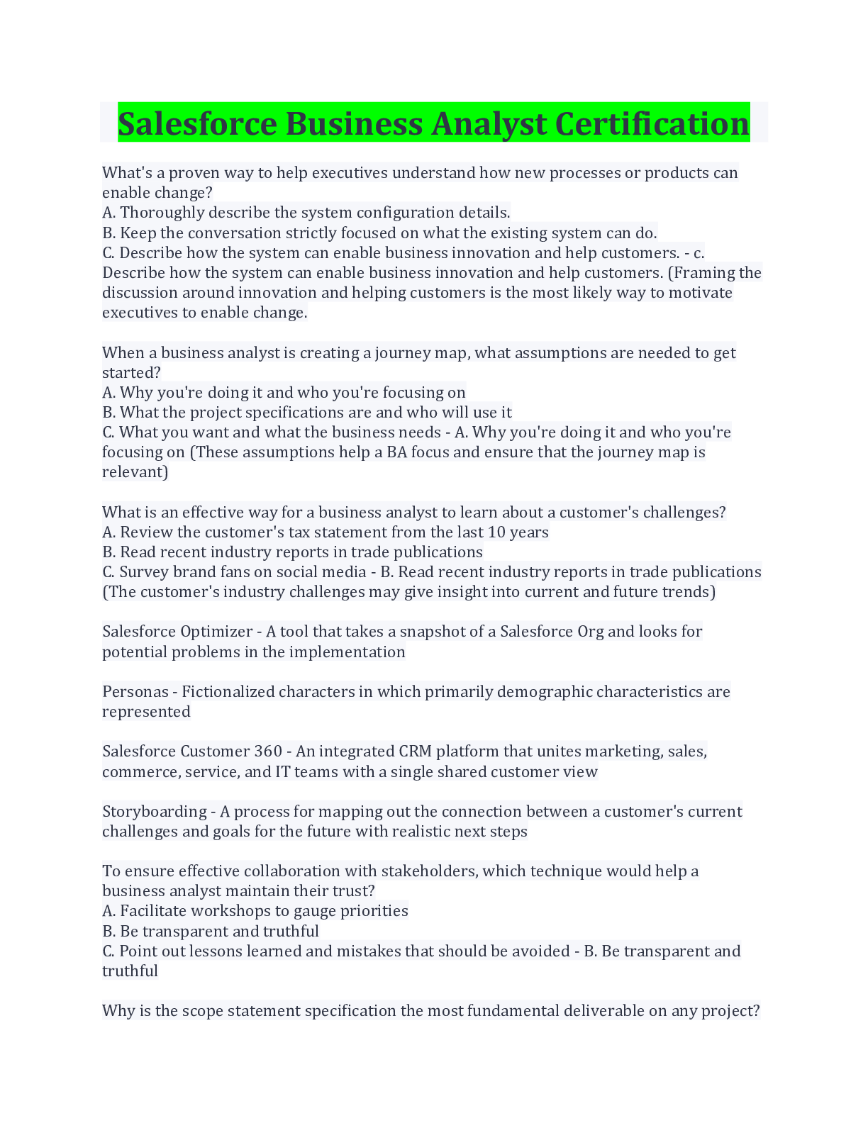 Preview image for Salesforce Business Analyst Certification Questions And Answers